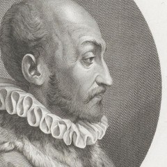 Hand-colored engraved profile portrait of Giambattista della Porta in a ruff collar